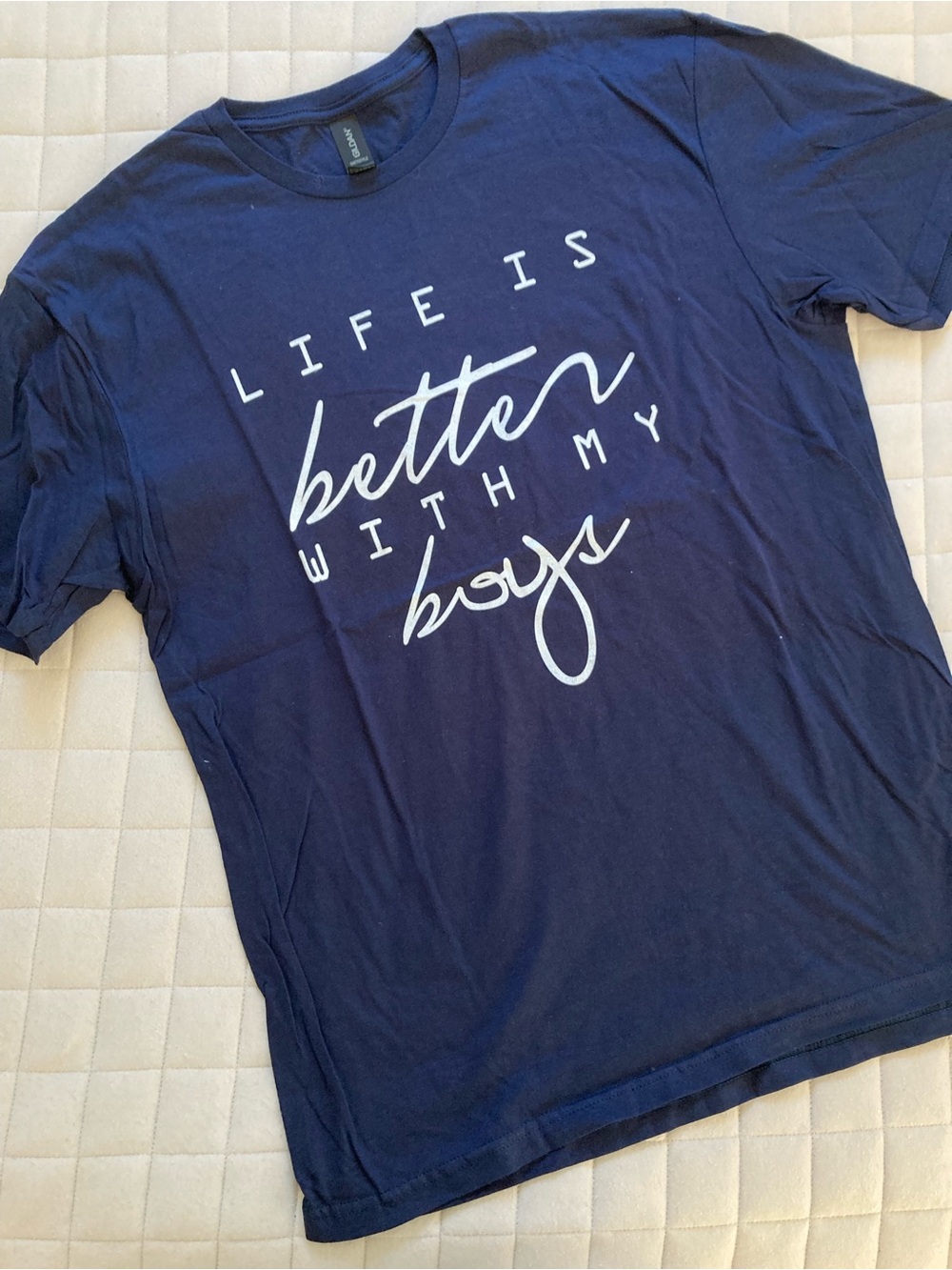 Gildan Men’s Navy T-Shirt with White Lettering